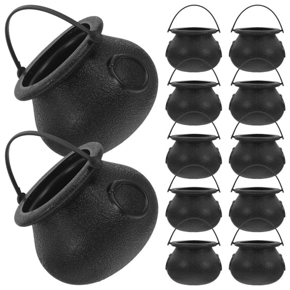 COMPUKAS 12-Pack Black Plastic Candy Buckets for Party Favors, Storage Baskets Ideal for Themed Events and Gatherings