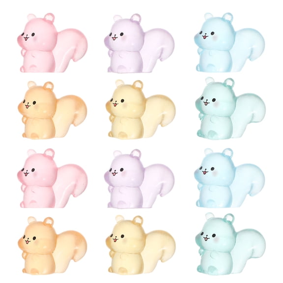 COMPUKAS 12Pcs Miniature Glow Animals Resin Squirrel Figurines Assorted Color Glow in the Dark for Indoor Outdoor Decor