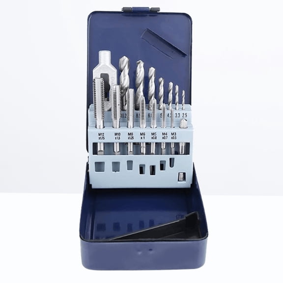 COMPUKAS 15Pcs Metric Tap Set with Drill Bits and Tap Holder for Efficient Thread Processing