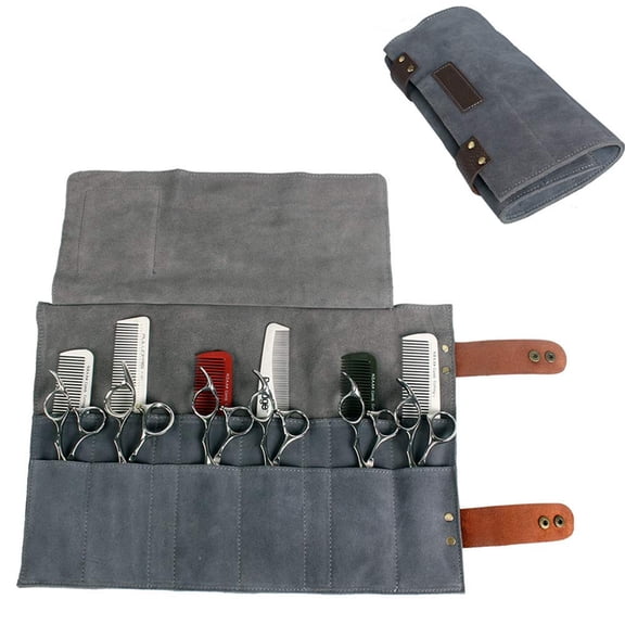 COMPUKAS Professional Shear Pouch Grey 12 Compartments Styling Tools Storage Bag
