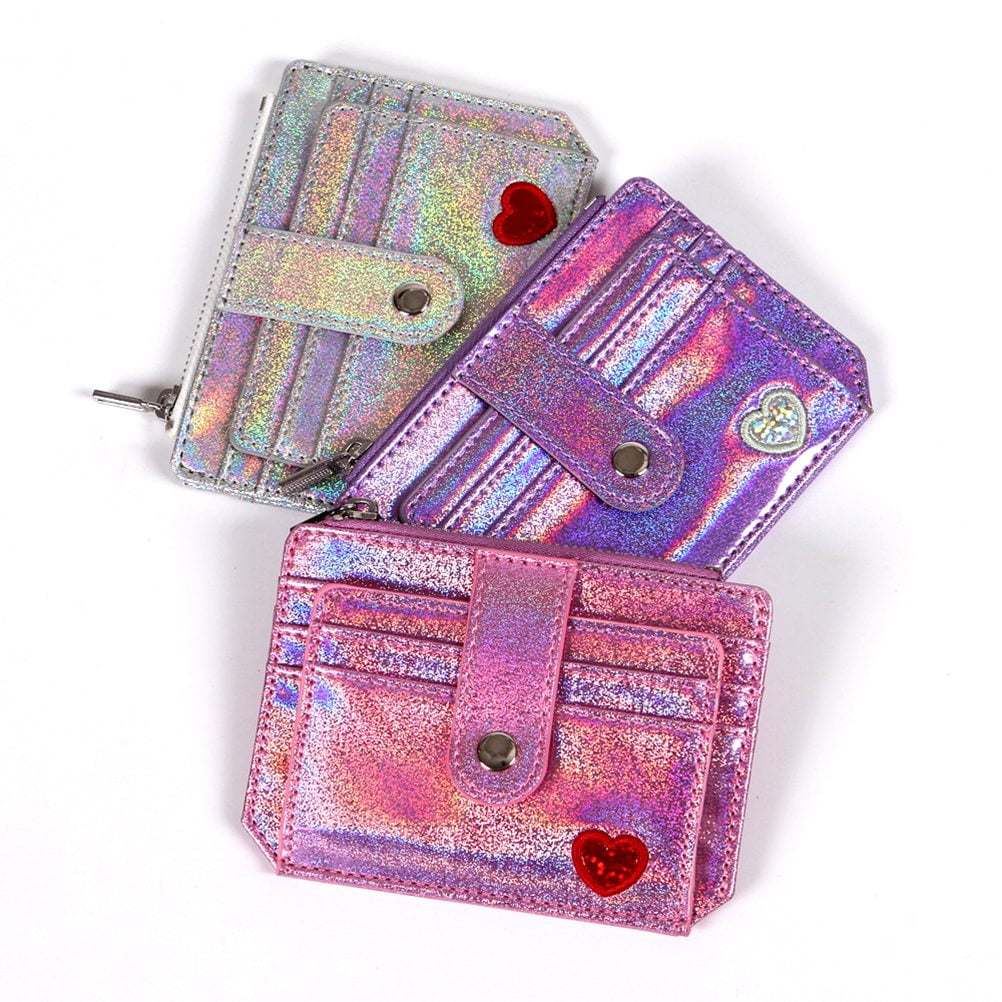 COMPUKAS 1Pack Lady Wallet Holographic Zipper Closure Large Capacity Card  Storage Coin Silver Purple - Walmart.com
