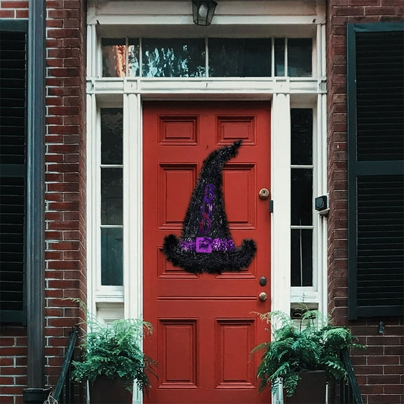 COMPUKAS Witch Hat Wreath Hoop Iron Decoration 1Set 13.4X12.6X0.08In