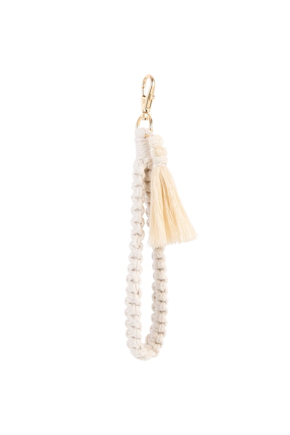 1Set Handmade Beige Macrame Keychain Strap Wrist Lanyard Prevent Lost for Women