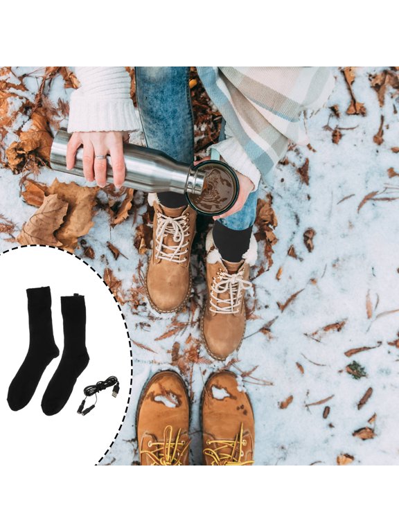 Smart Heated Cotton Socks Black Outdoor Winter Warm Stockings 1 Pair