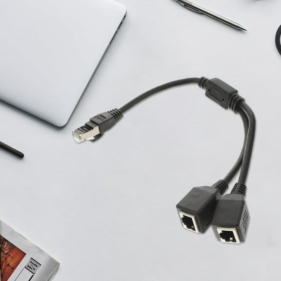 COMPUKAS 1Pc Black Rj45 Net Cable Adapter Splitter 1 Male 2 Female Lan Network Wire with Pcb Shield for Laptop