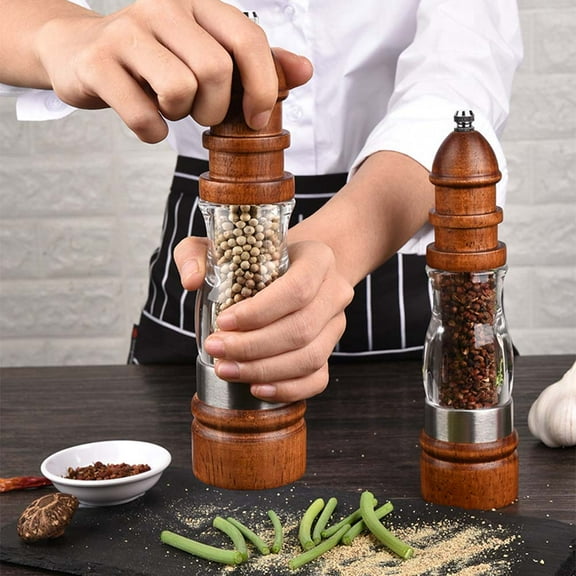 COMPUKAS 1Pc Brown Manual Pepper and Salt Mill with Transparent Body for Home Use