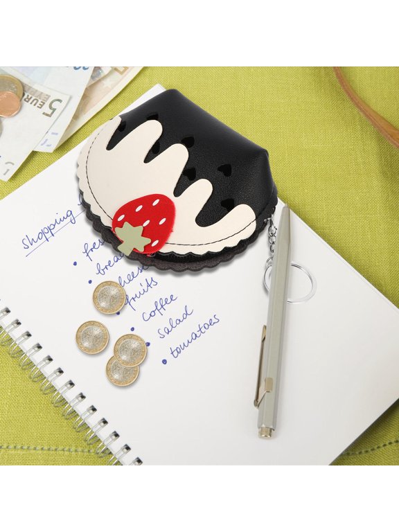 Compact Black PU Strawberry Pouch for Coins and Keys Storage Use