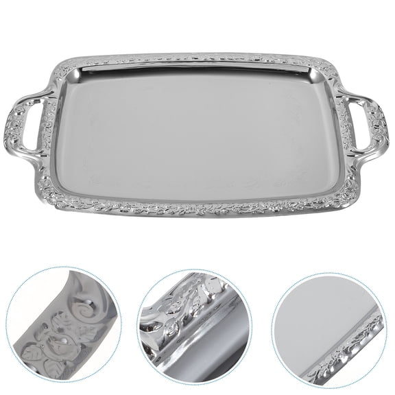 COMPUKAS 1Pc Plated Silver Metal Storage Tray for Kitchen Dining Living Room Multi Purpose Serving
