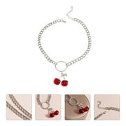 COMPUKAS 1Pc Red Cherry Necklace Alloy Neck Chain Fine Workmanship Stylish Collarbone Jewelry