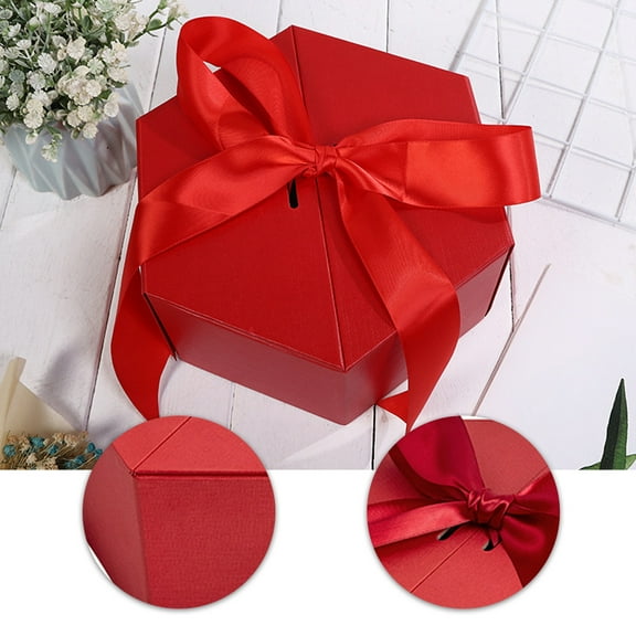 COMPUKAS 1Pc Red Hexagonal present Box for Decorative Box with Cardboard Material 11.8x8.3x4.3in