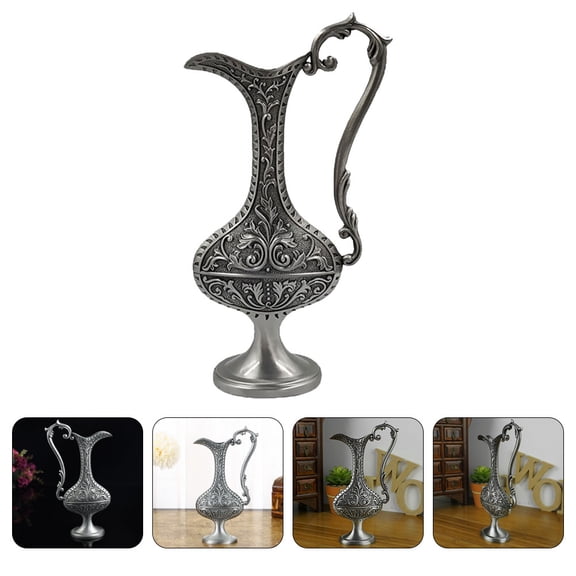 COMPUKAS 1Pc Vintage Style Zinc Alloy Flower Vase Decorative Container for Tabletop Accent