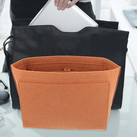 COMPUKAS Khaki Felt Handbag Organizer Insert with Multiple Pockets, Purse Liner Storage Solution, 1 Piece