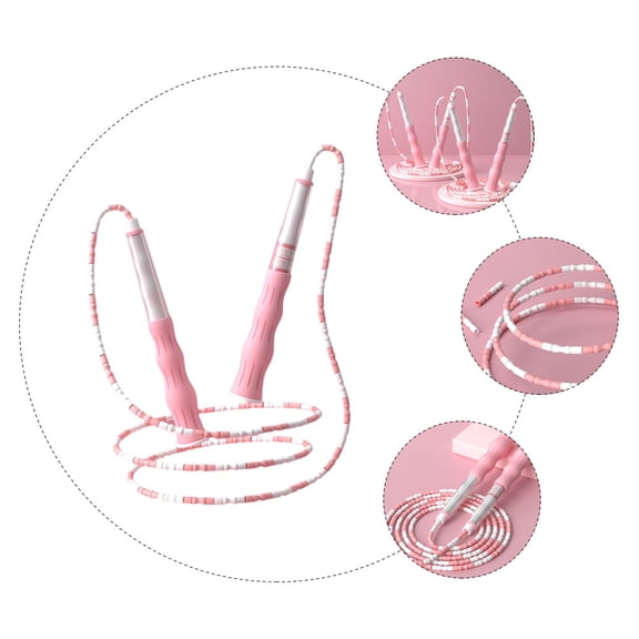 COMPUKAS Pink Adjustable Skipping Rope with Beaded Style for Fitness and Endurance Exercise