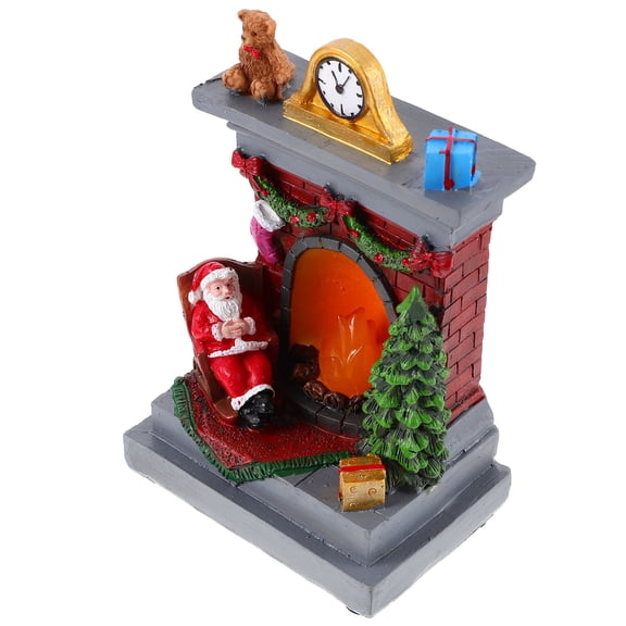 COMPUKAS Resin Fireplace Shape Santa Tabletop Luminous Lamp Holiday Lighting Decoration 1Set