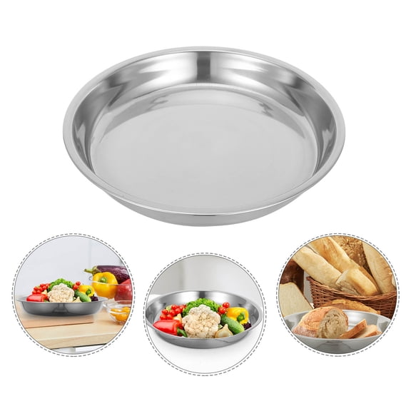 COMPUKAS 1Pcs Silver Metal Dish Plate For Outdoor Picnic And Home Use
