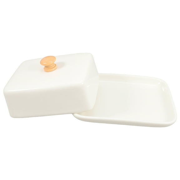 COMPUKAS 1Pcs White Ceramic Butter Bowl With Bamboo Lid For Moisture Protection And Convenient Storage In The Kitchen