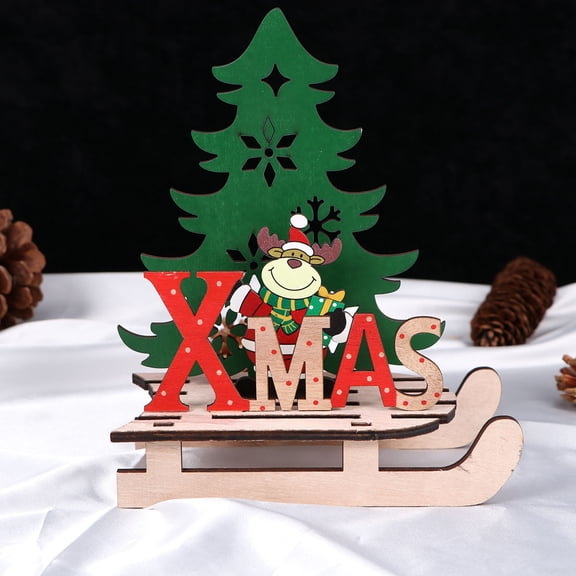 COMPUKAS Wooden Sledge DIY Ornament Multi-Color Festive Desktop Decor