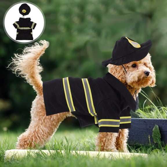 COMPUKAS 1Set Black Pet Dog Clothes Firefighter Uniform Design Comfortable Material for Festive Feelings