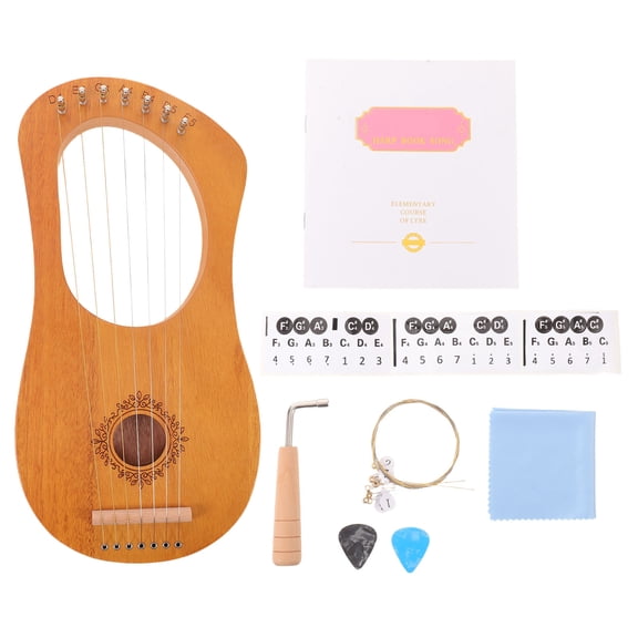 COMPUKAS 1Set Lyre Harp Instrument Brown Metal and Removable Stand for Beginner Practice