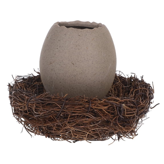 COMPUKAS 1Set Decorative Ceramic Bird Eggshell Planter with Rattan Accent for Desktop Succulents