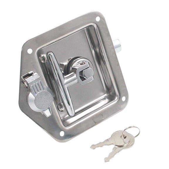 COMPUKAS 1Set Foldable Stainless Steel T-Handle for Trailer Tool Box with Keys