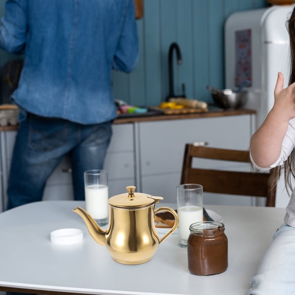 COMPUKAS 1Pack Golden Metal Oil Can with Filtering Pouring Storing for Kitchens