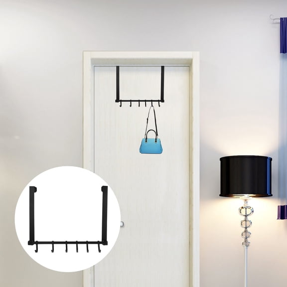 COMPUKAS 1Set Over The Door Organizer with Hooks Black Aluminum Alloy Minimalist Storage Rack