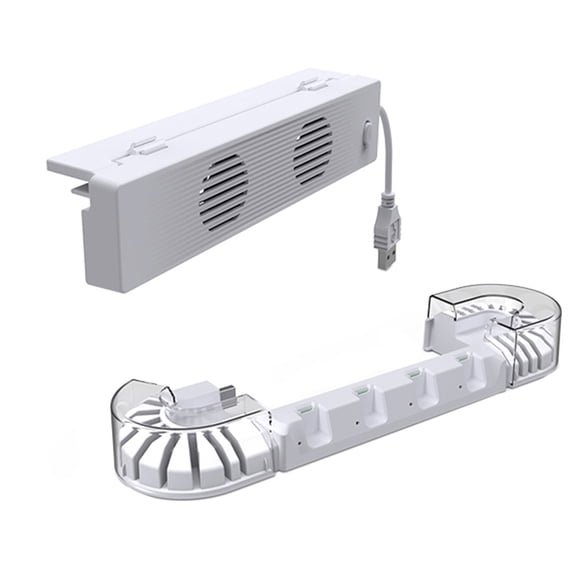 COMPUKAS Dual Controller Charger and Cooling Fan, White ABS, for Gaming 1Set