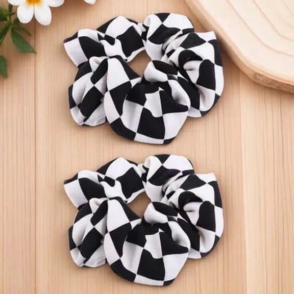COMPUKAS 2 Pcs Checkerboard Scrunchie Hair Rope for Women in Delicate Style