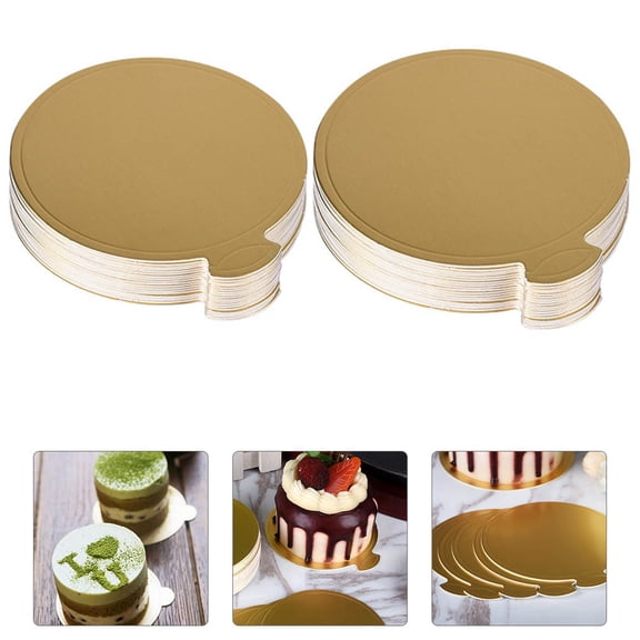 COMPUKAS 200Pcs Plated Gold Cake Display Bases Food Safe Paper Cake Bottom Boards for Baking