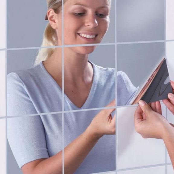 COMPUKAS 24Pcs Square Self Adhesive Mirror Tiles Acrylic Mirror Sheets for Home and Bathroom Decor