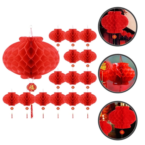 COMPUKAS 25Pcs Foldable Red Lanterns Spring Festival Ornament with Tassels for Indoor Outdoor Decoration