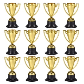 COMPUKAS 25Pcs Small Plated Gold Plastic Trophies for Classroom Use and Sports Event Reward Awards