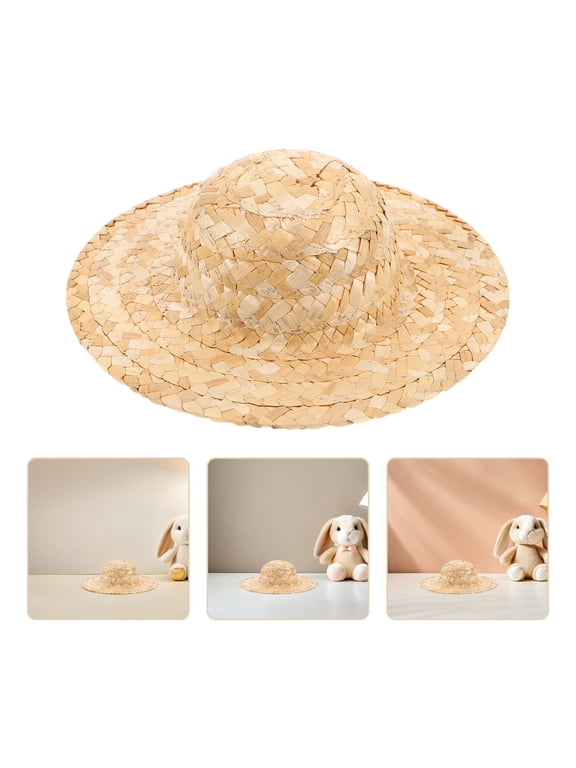 2-Pack Mini Straw Hats Beige Craft Decorations for Kids Christmas Party and Holiday Celebrations