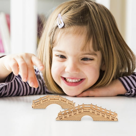 COMPUKAS 2PCS Miniature Bridge Decor Wooden Models for Classical Style Office Decor and Micro Landscape