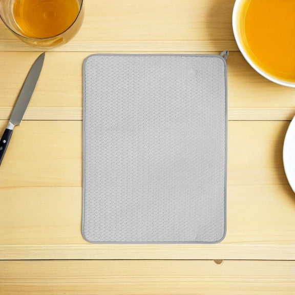 COMPUKAS Set of 2 Gray Microfiber Kitchen Dish Drying Mats, Absorbent Three-Layer Sink Drainer Pads for Fast Drying