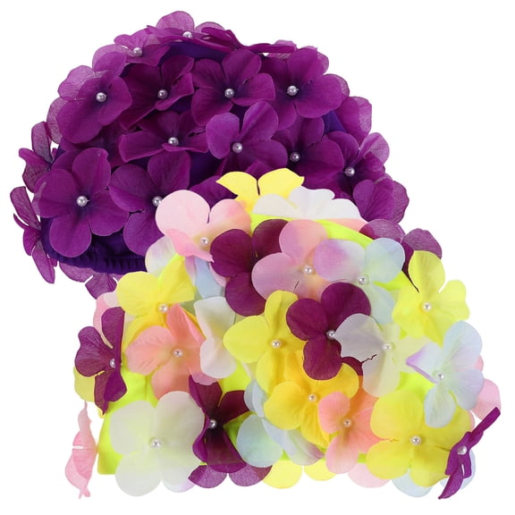 COMPUKAS 2Pcs Bathing Caps For Women Swimming Elegant Long Hair Swim Cap Swimming Pool