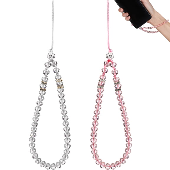 COMPUKAS 2-Pack Beaded Phone Lanyards for Phone Cases, White Transparent Stylish Mobile Accessories