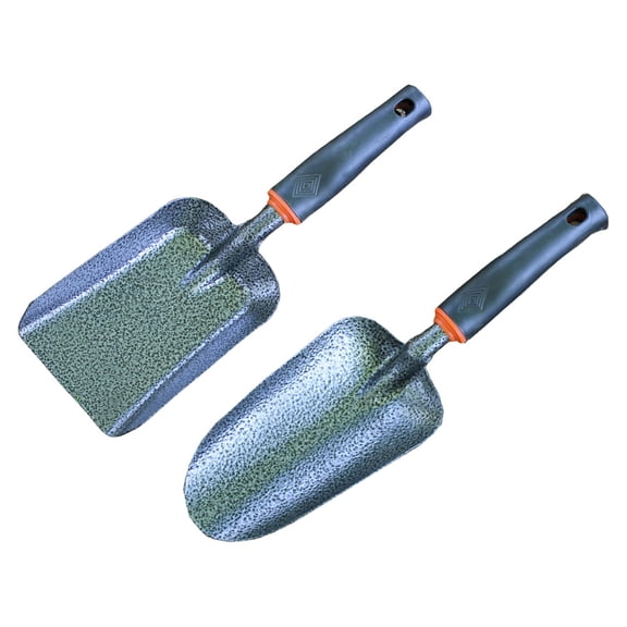 COMPUKAS 2-Piece Black Gardening Spade Set, Ergonomic Wear-Resistant Hand Shovels for Soil Loosening, Planting, and Digging