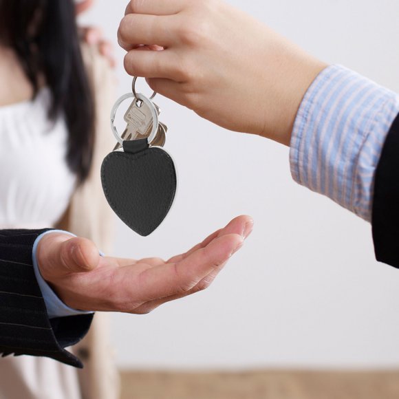 2Pcs Black Heart Shaped Key Ring PU Double-Side DIY Heat Transfer for Christmas Ornament Making and Couples