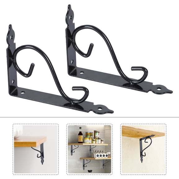 COMPUKAS 2Pcs Wall Rack Support Black Triangle Brackets for Bedroom Kitchen Office