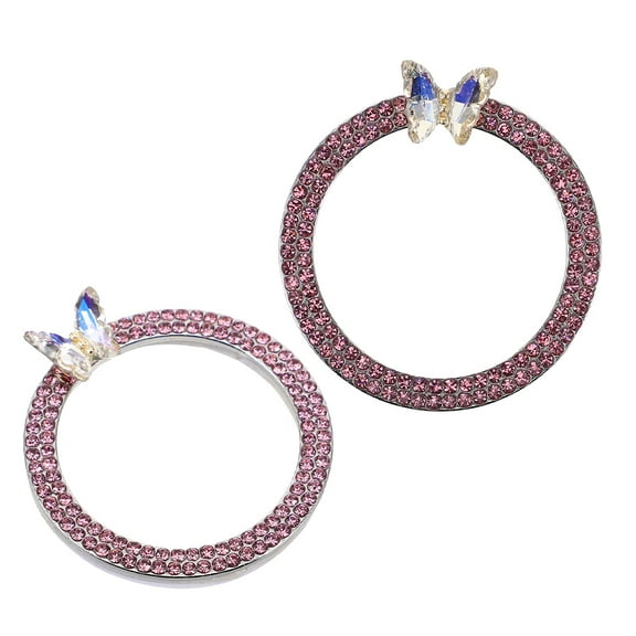COMPUKAS 2Pcs Bling Engine Start Ring Pink Alloy Glass Decoration Car Accessories For Women
