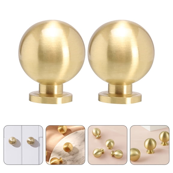 COMPUKAS 2Pcs Brass Round Cabinet Knobs Plated Gold Handles for Dresser Drawer Replacement