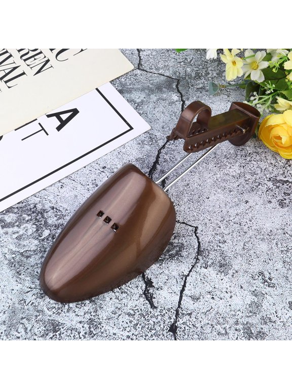 2-Piece Coffee Adjustable Plastic Shoe Trees, Spring Shaper Form Inserts for Sneakers, Boots, Men's and Women's Shoes