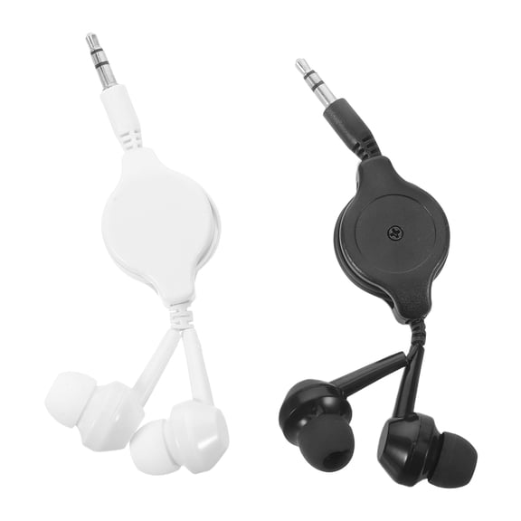 COMPUKAS 2-Pack Compact Retractable Wired Earbuds with Stereo Sound for Smartphones, Laptops, and Mobile Devices