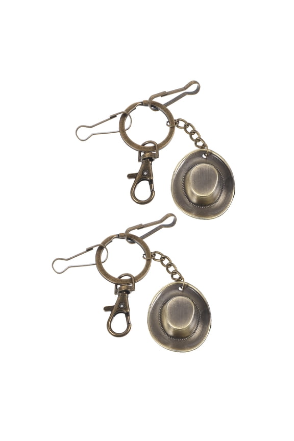 2Pcs Cowboy Hat Keychain Light Brown Alloy Western Style Key Fob for Car and Bag