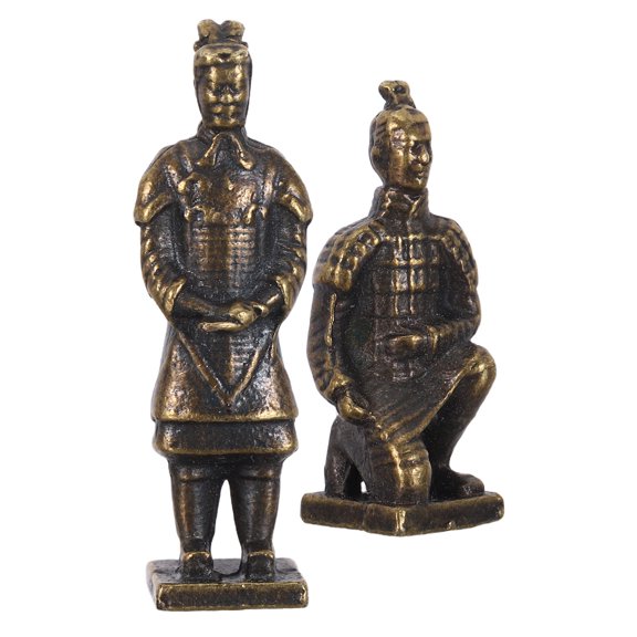 COMPUKAS 2Pcs Dark Brown Copper Alloy Ancient Chinese Warrior Figurines for Desktop and Home Decor