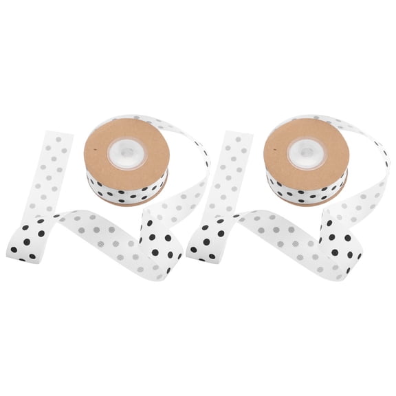 COMPUKAS 2-Pack White Polka Dot Craft Ribbon, Polyester Material, Perfect for Wrapping, Party Decorations, Spring and Crafts