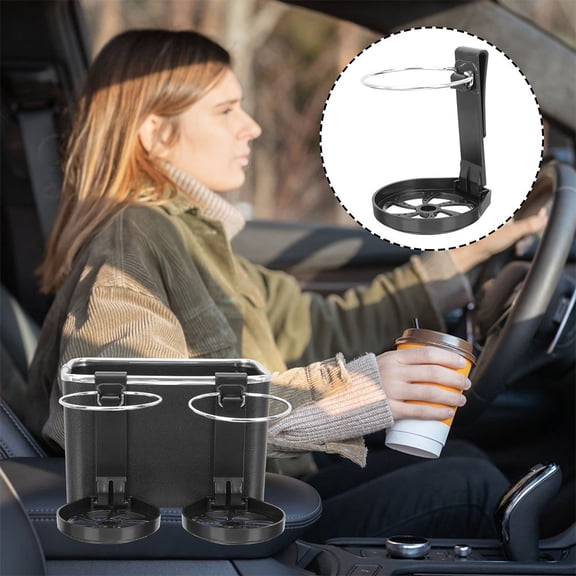 COMPUKAS 2Pcs Easy Install Car Cup Holder Black Compact Organizer for Drinks and Accessories
