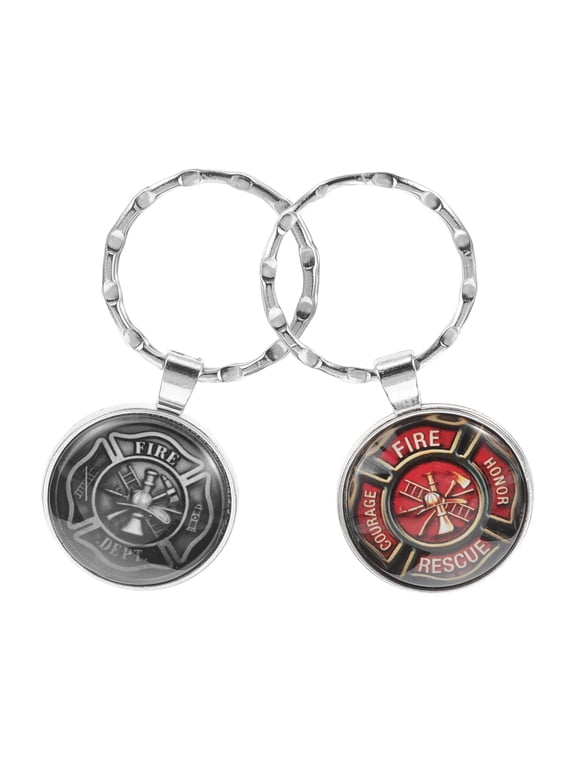 2Pcs Metal Firefighter Keychain Pendant Hanging Decorative Keyring for Bags